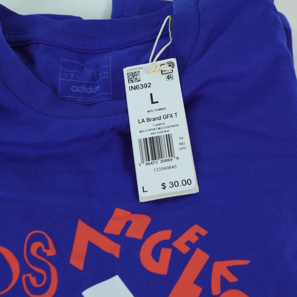 Adidas Semi Lucid Blue Los Angeles T-Shirt Mens Size L - NEW - Picture 4 of 5